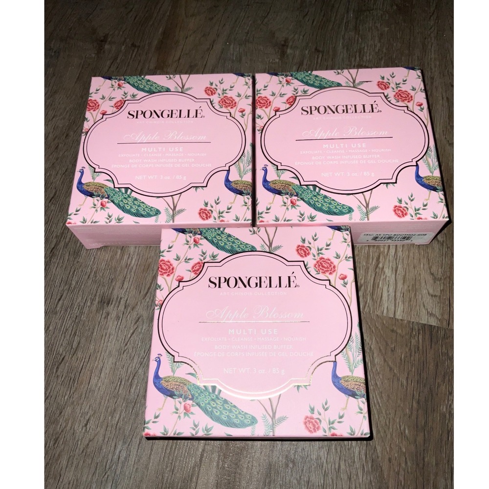 Spongelle Body Wash Infused Buffer 3 Pack Apple Blossom Art Chinois Collection